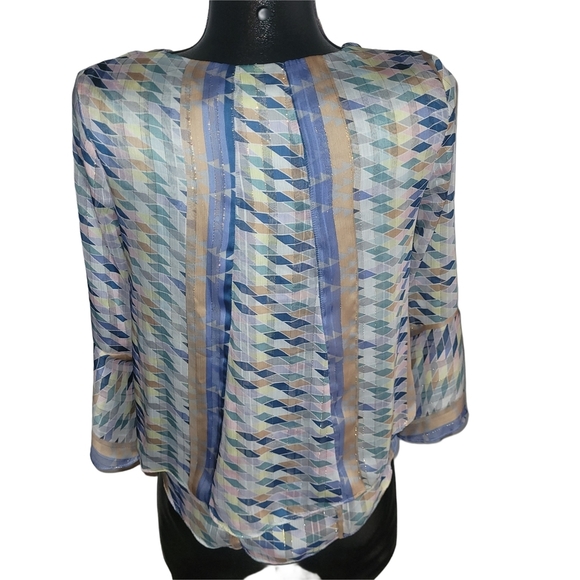 Bali Geometric Patterned Pastel Colored Blouse XS - Picture 5 of 5
